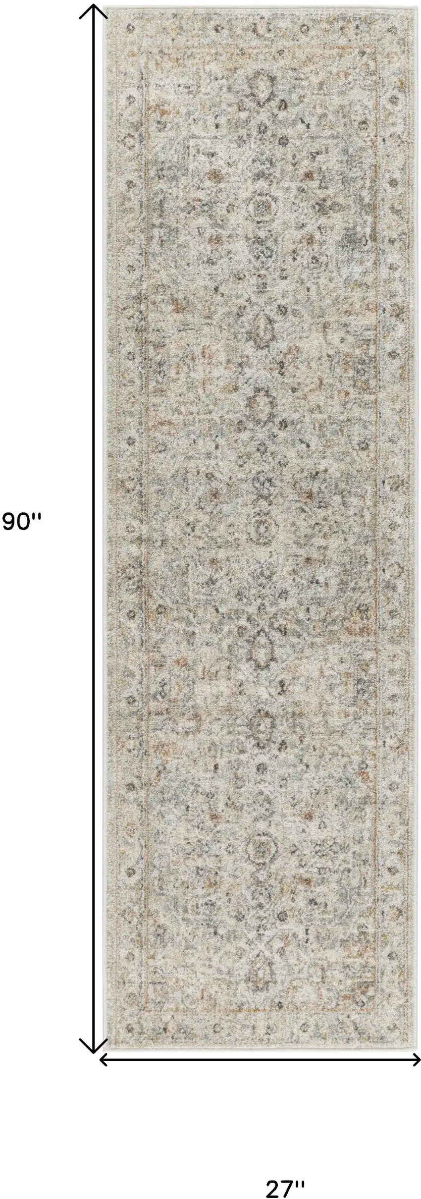 8' Light Gray Black And Yellow Floral Distressed Runner Rug Photo 3