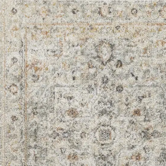 8' Light Gray Black And Yellow Floral Distressed Runner Rug Photo 6