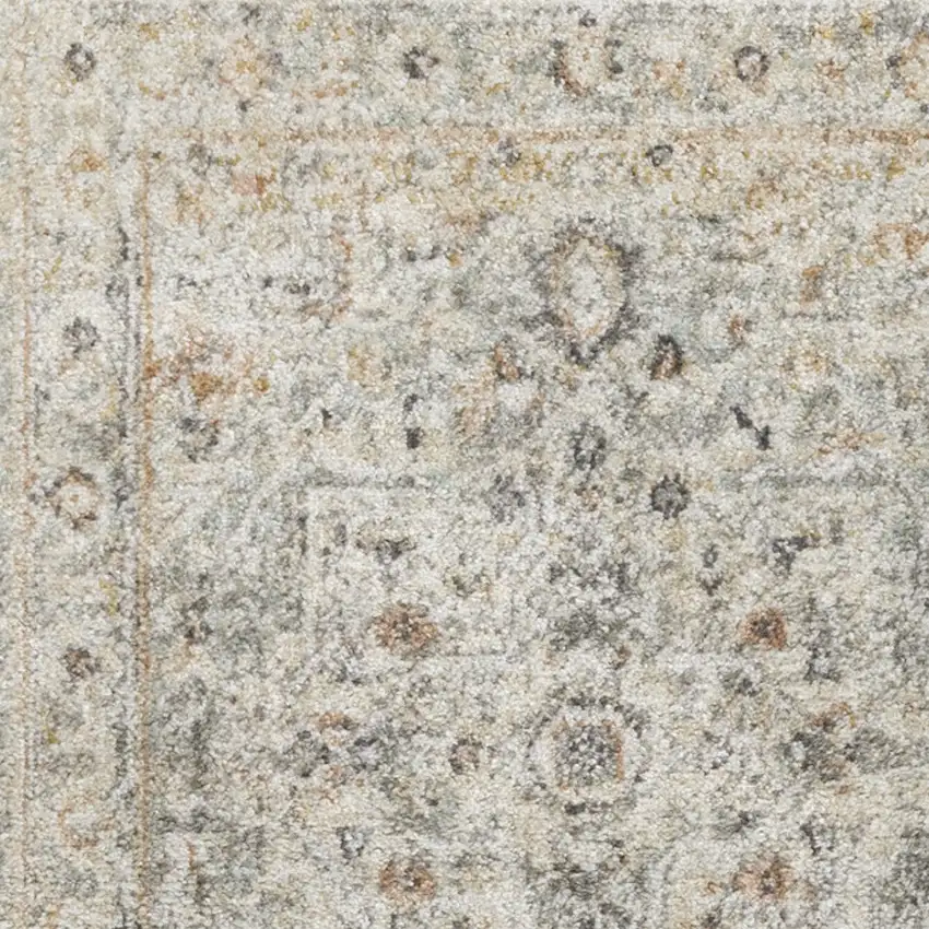 8' Light Gray Black And Yellow Floral Distressed Runner Rug Photo 6