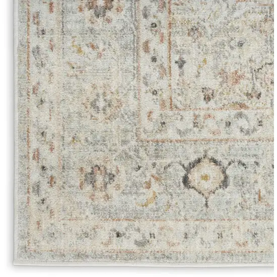 8' Light Gray Black And Yellow Floral Distressed Runner Rug Photo 9