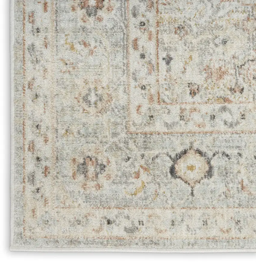 8' Light Gray Black And Yellow Floral Distressed Runner Rug Photo 9