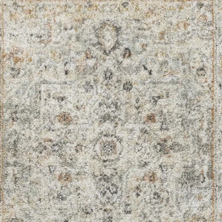 8' Light Gray Black And Yellow Floral Distressed Runner Rug Photo 3