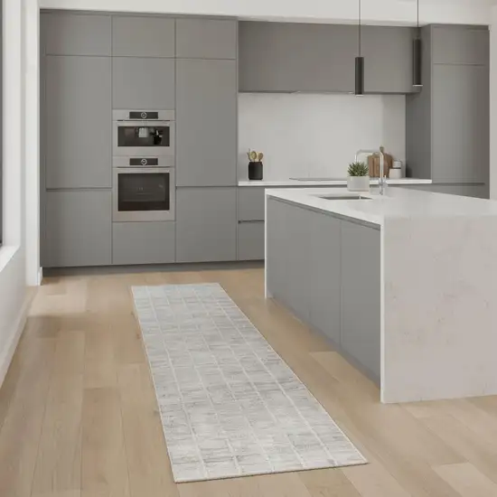 8' Light Gray Geometric Runner Rug Photo 1