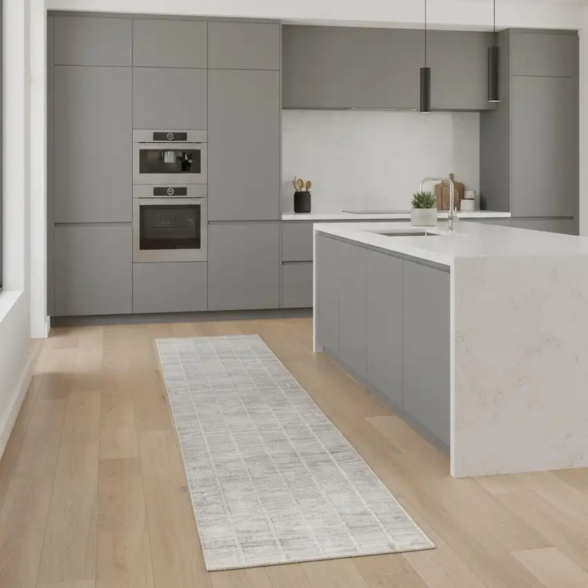 8' Light Gray Geometric Runner Rug Photo 1