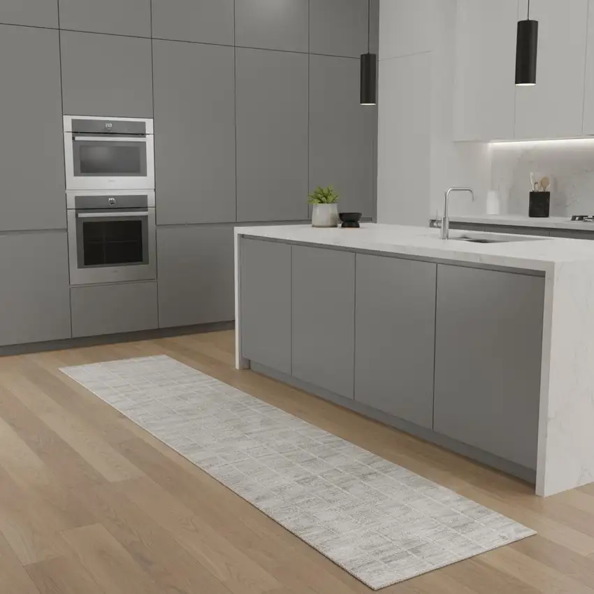 8' Light Gray Geometric Runner Rug Photo 1