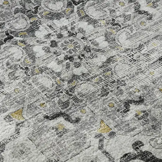 8' Light Gray Ivory And Gold Floral Medallion Washable Round Rug With UV Protection Photo 9