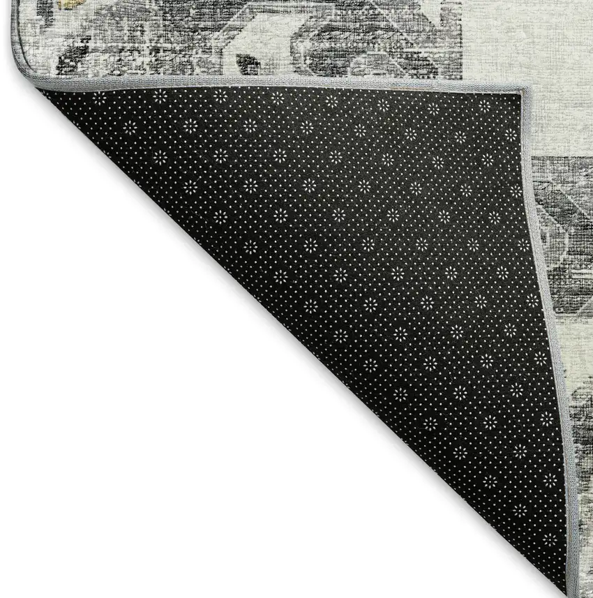 8' Light Gray Ivory And Gold Floral Medallion Washable Round Rug With UV Protection Photo 7