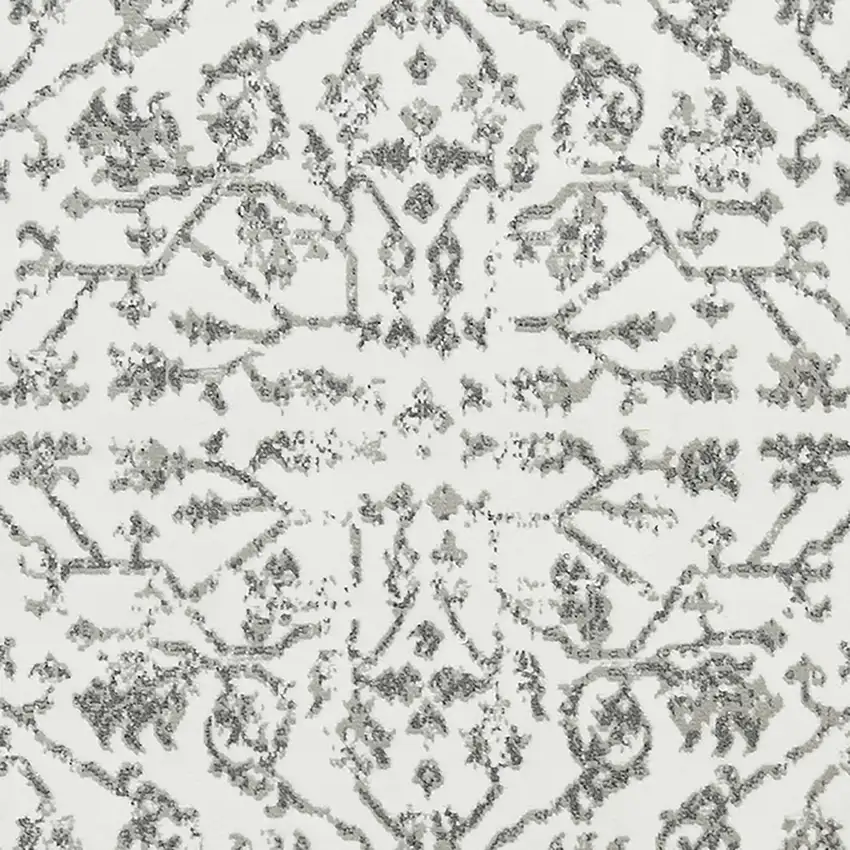 8' Light Gray Round Floral Power Loom Area Rug With Fringe Photo 6