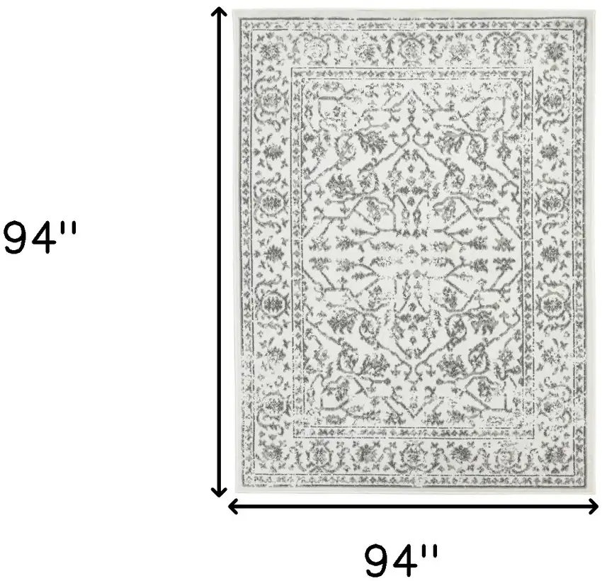 8' Light Gray Round Floral Power Loom Area Rug With Fringe Photo 5