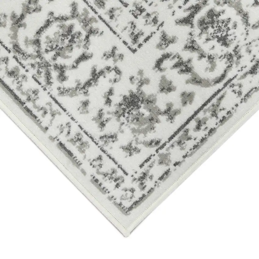 8' Light Gray Round Floral Power Loom Area Rug With Fringe Photo 3