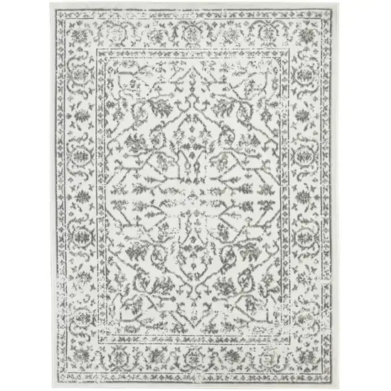 8' Light Gray Round Floral Power Loom Area Rug With Fringe Photo 1