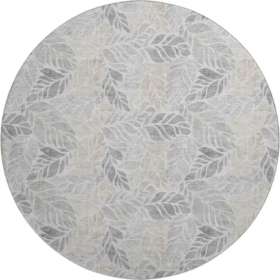 8' Light Gray Taupe And Charcoal Geometric Washable Round Rug With UV Protection Photo 2
