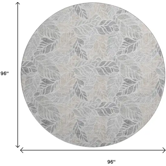 8' Light Gray Taupe And Charcoal Geometric Washable Round Rug With UV Protection Photo 3
