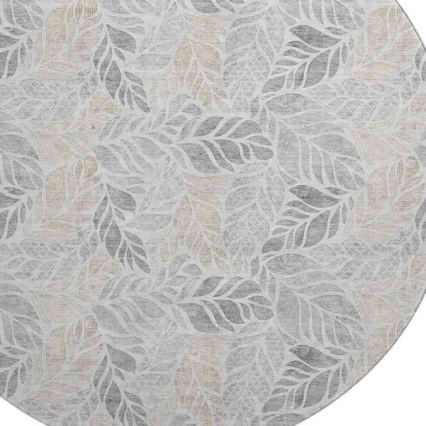 8' Light Gray Taupe And Charcoal Geometric Washable Round Rug With UV Protection Photo 4