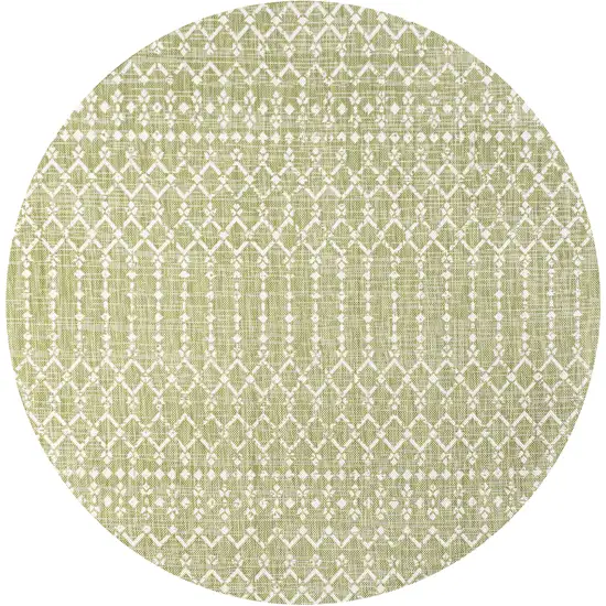 5' Light Green And Cream Round Trellis Indoor Outdoor Area Rug Photo 1