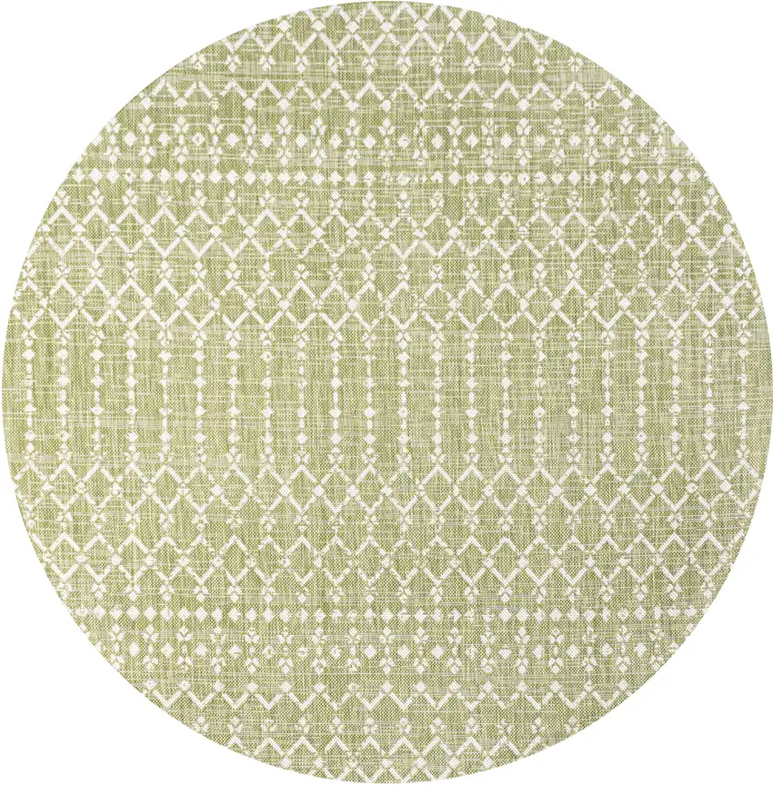 5' Light Green And Cream Round Trellis Indoor Outdoor Area Rug Photo 1