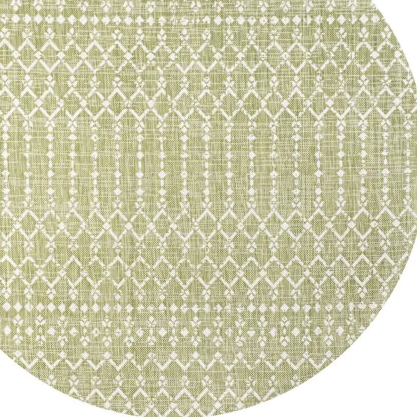5' Light Green And Cream Round Trellis Indoor Outdoor Area Rug Photo 3