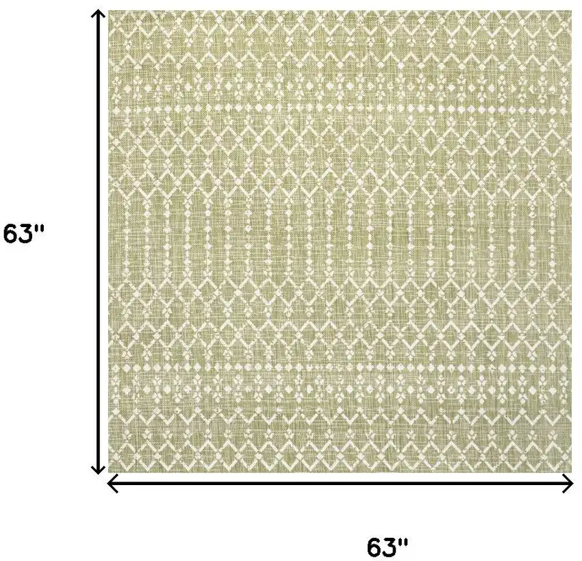 5' Light Green And Cream Square Trellis Indoor Outdoor Area Rug Photo 8