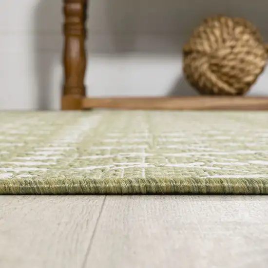 5' Light Green And Cream Square Trellis Indoor Outdoor Area Rug Photo 5