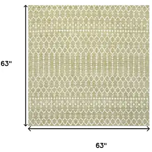 Photo of 5' Light Green And Cream Square Trellis Indoor Outdoor Area Rug