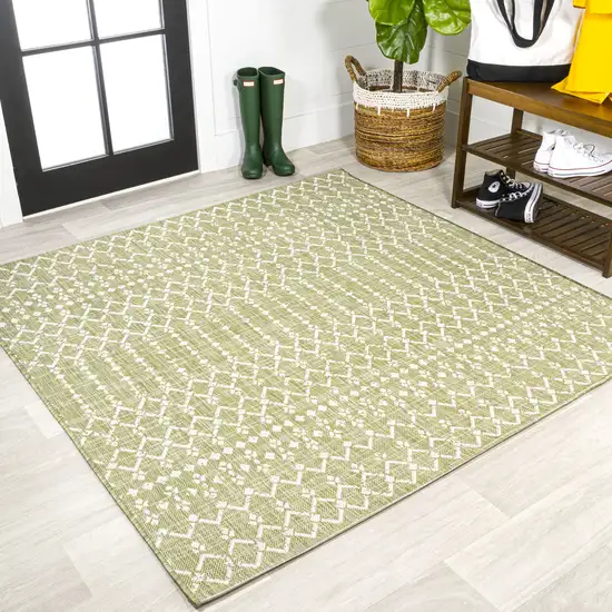 5' Light Green And Cream Square Trellis Indoor Outdoor Area Rug Photo 2