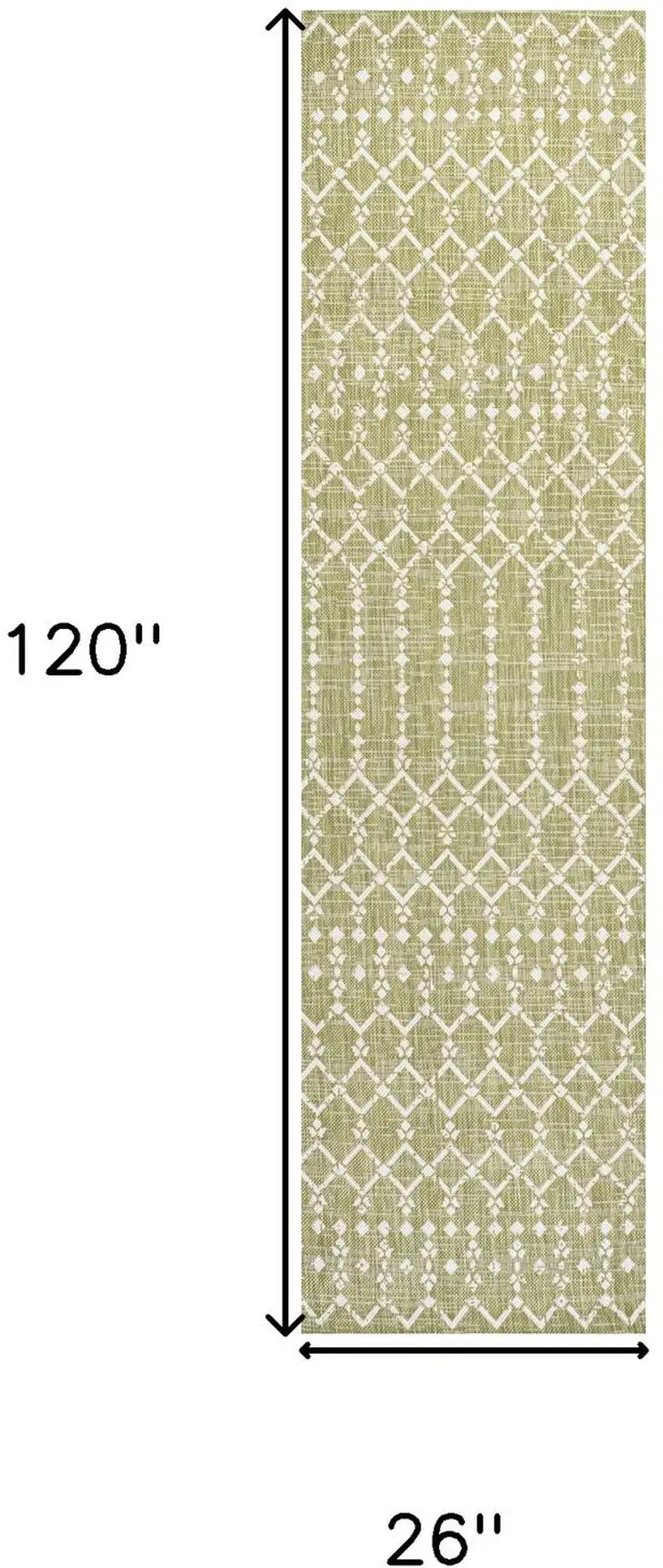 10' Light Green And Cream Trellis Indoor Outdoor Runner Rug Photo 7