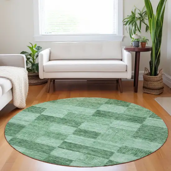 8' Light Green And Dark Green Round Geometric Washable Indoor Outdoor Area Rug Photo 8
