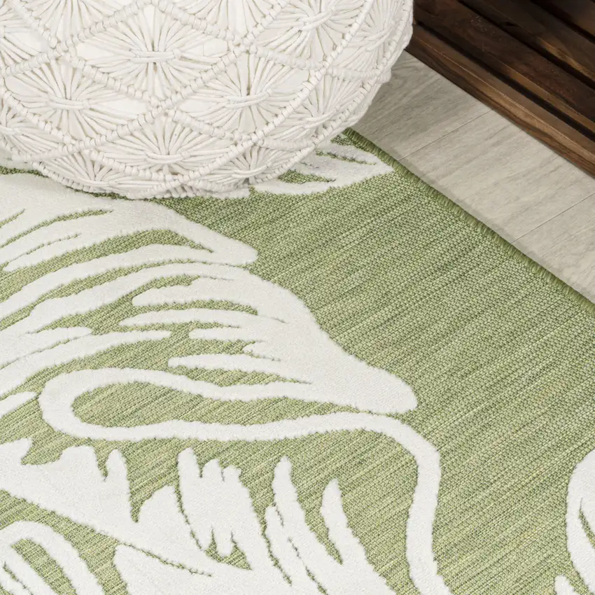 8' Light Green And Ivory Floral Indoor Outdoor Runner Rug Photo 7