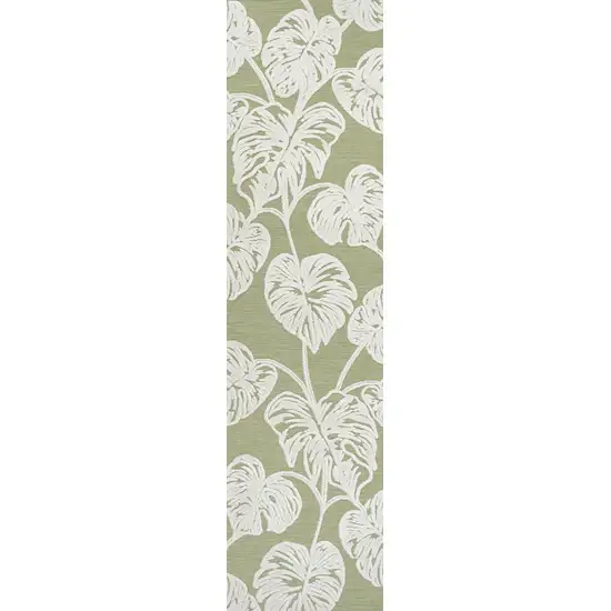 8' Light Green And Ivory Floral Indoor Outdoor Runner Rug Photo 3