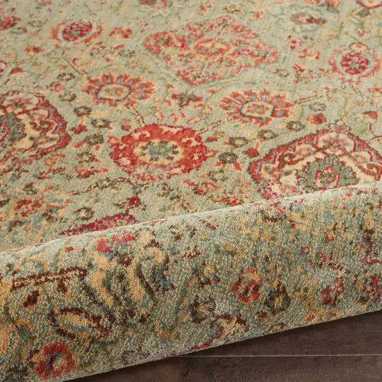 6' Light Green Tan And Red Floral Distressed Non Skid Round Rug Photo 9