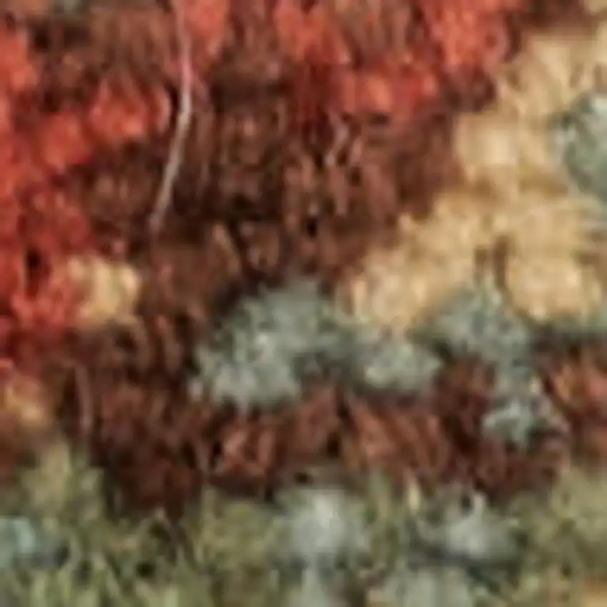 8' Light Green Tan And Red Floral Distressed Non Skid Runner Rug Photo 3