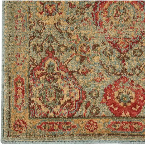 6' Light Green Tan And Red Floral Distressed Non Skid Runner Rug Photo 8