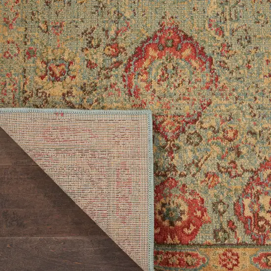 6' Light Green Tan And Red Floral Distressed Non Skid Runner Rug Photo 9