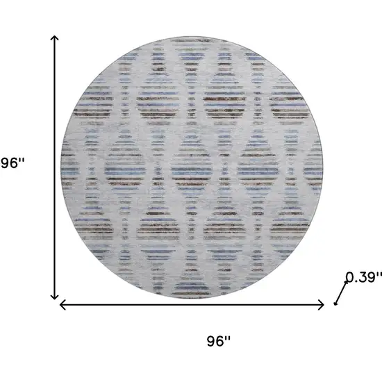 8' Light Taupe And Blue Striped Washable Round Rug With UV Protection Photo 8