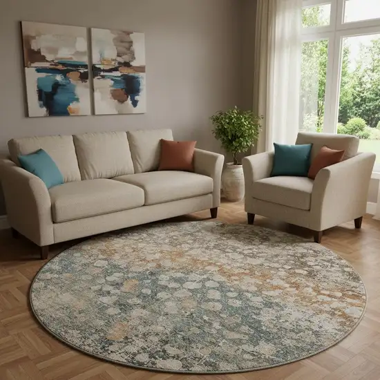 8' Light Taupe And Brown Abstract Washable Round Rug With UV Protection Photo 2