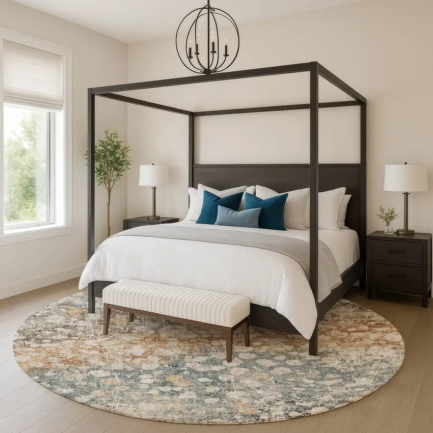 8' Light Taupe And Brown Abstract Washable Round Rug With UV Protection Photo 5