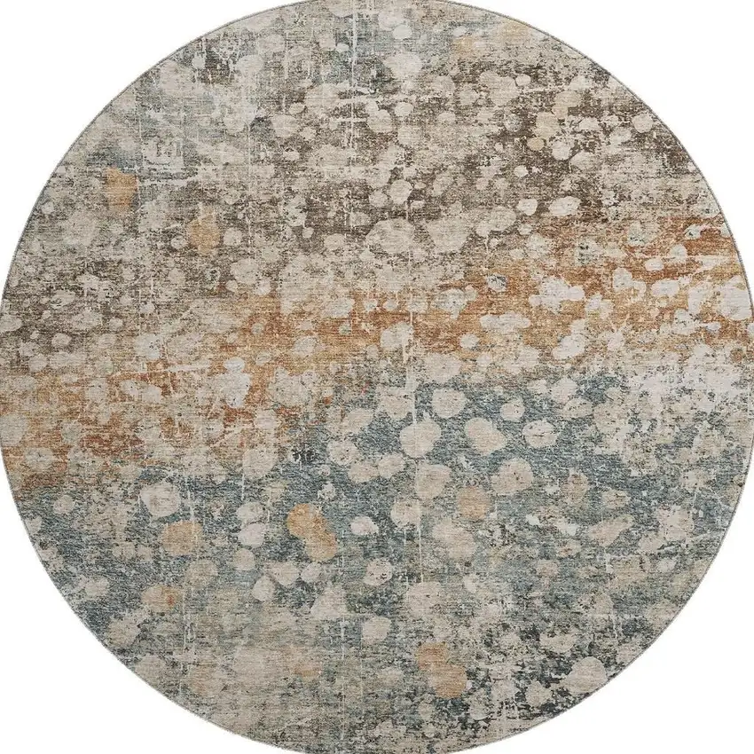 8' Light Taupe And Brown Abstract Washable Round Rug With UV Protection Photo 4