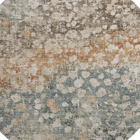 8' Light Taupe And Brown Abstract Washable Round Rug With UV Protection Photo 3