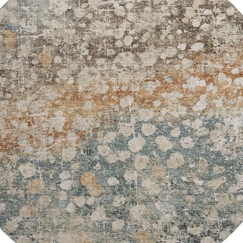 8' Light Taupe And Brown Abstract Washable Round Rug With UV Protection Photo 3