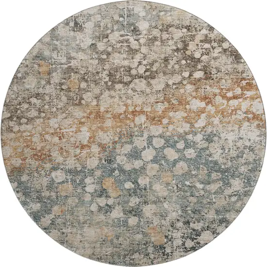 8' Light Taupe And Brown Abstract Washable Round Rug With UV Protection Photo 1