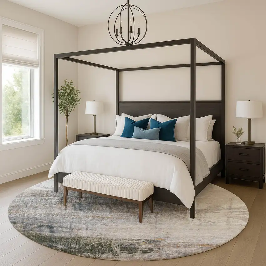 8' Light Taupe And Gray Abstract Washable Round Rug With UV Protection Photo 5