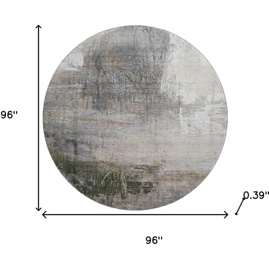 8' Light Taupe And Gray Abstract Washable Round Rug With UV Protection Photo 8