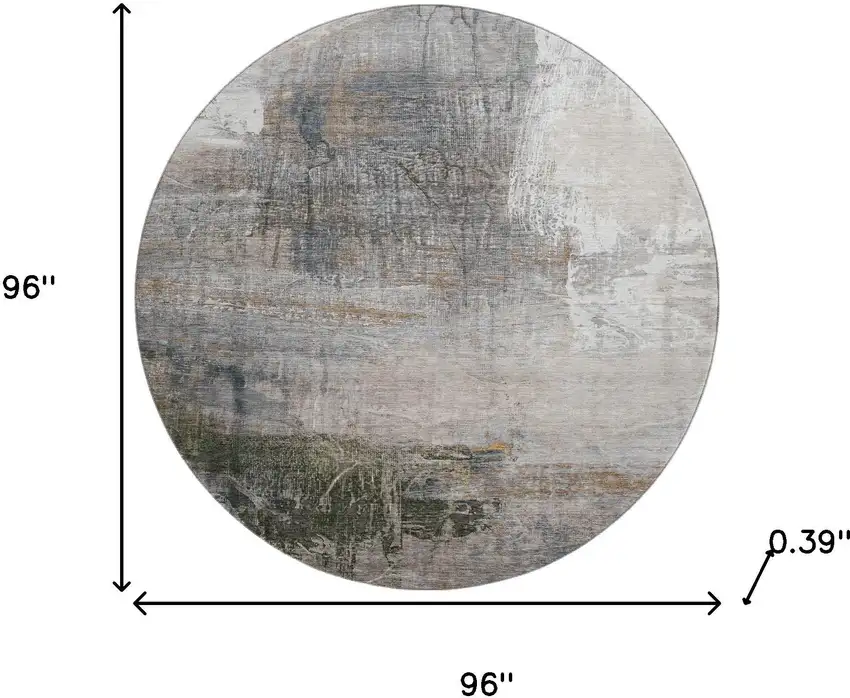 8' Light Taupe And Gray Abstract Washable Round Rug With UV Protection Photo 8