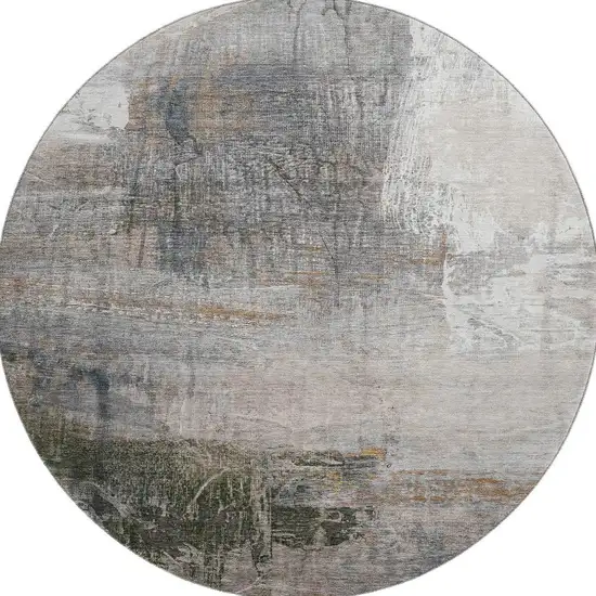 8' Light Taupe And Gray Abstract Washable Round Rug With UV Protection Photo 4