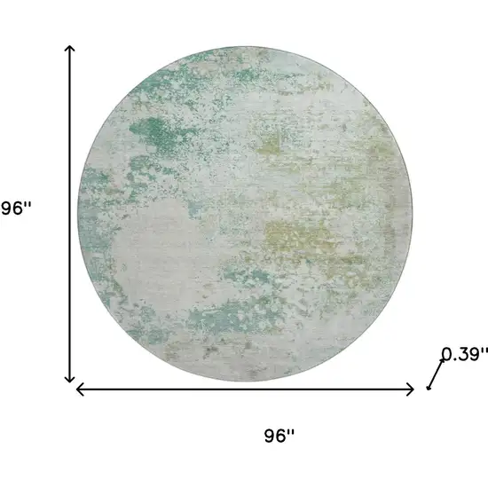 8' Light Taupe And Teal Abstract Washable Round Rug With UV Protection Photo 8