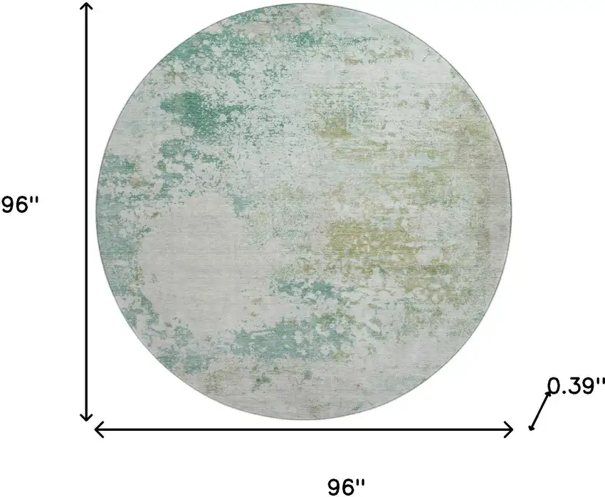 8' Light Taupe And Teal Abstract Washable Round Rug With UV Protection Photo 8