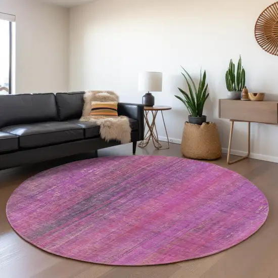8' Lilac And Blush Striped Washable Round Rug With UV Protection Photo 5