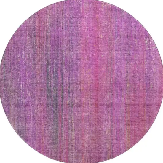 8' Lilac And Blush Striped Washable Round Rug With UV Protection Photo 4