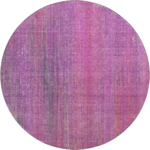 Photo of 8' Lilac And Blush Striped Washable Round Rug With UV Protection