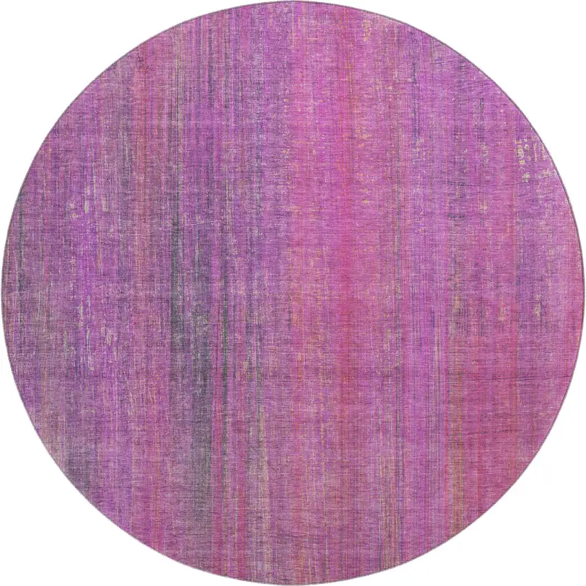 8' Lilac And Blush Striped Washable Round Rug With UV Protection Photo 1